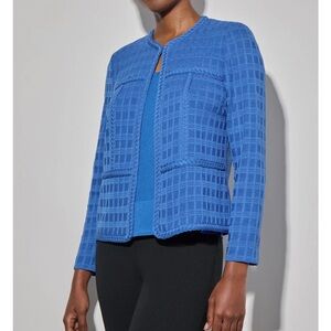 Ming Wang Cobalt Blue Textured Knit Open Cardigan Sweater Jacket